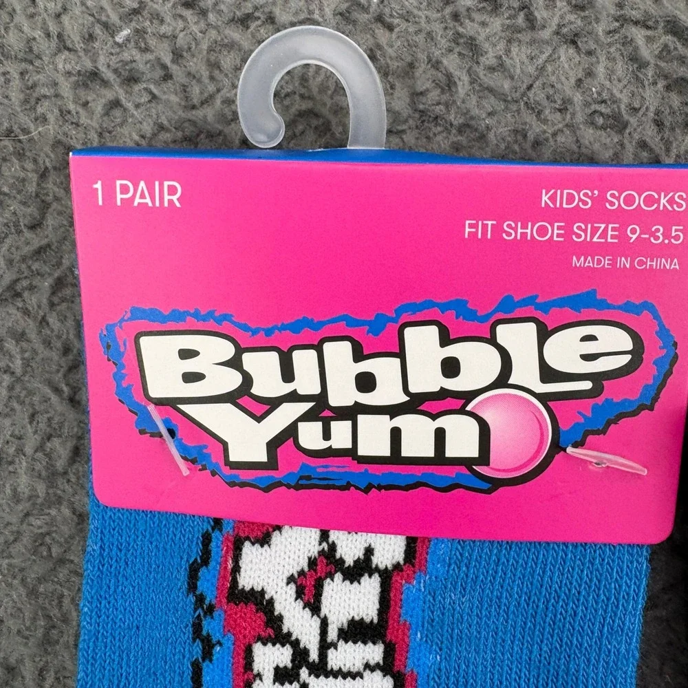 Bubble Yum Kids Blue Novelty Crew Socks‎ HSK104-MUL Shoe Size 9-3.5 Hershey NWT